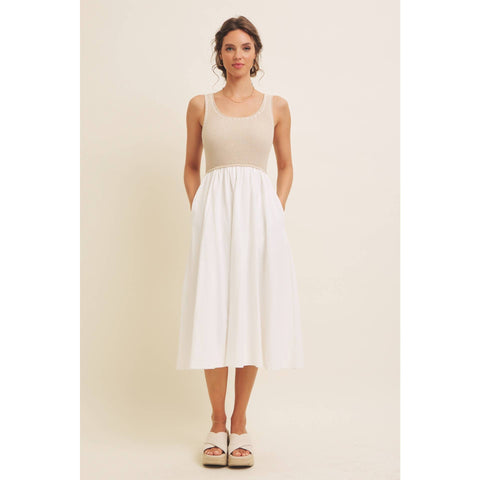 SUPER SOFT RIB TANK WITH COTTON SKIRT MIDI DRESS