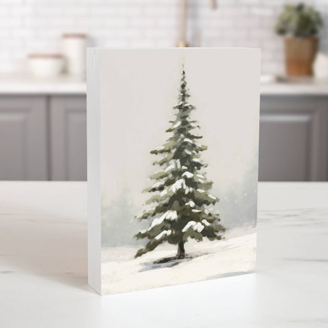 Winter Tree Wood Block Décor