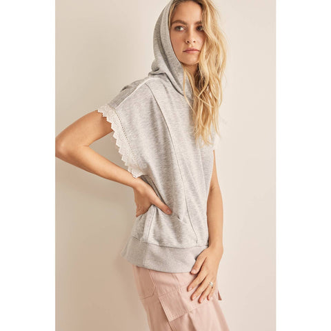 OVERSIZED HOODIE TOP WITH LACE SLEEVED DETAIL