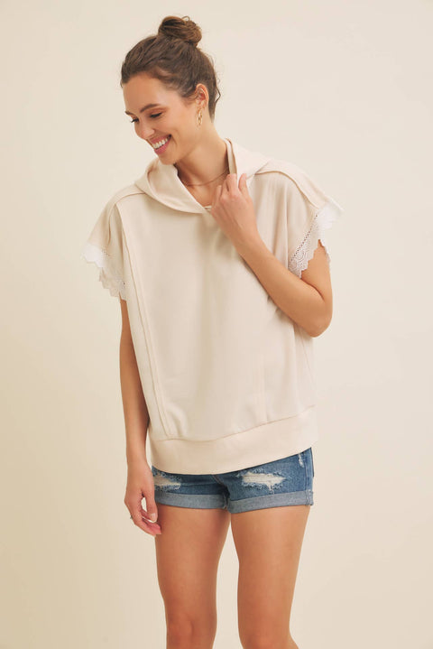 OVERSIZED HOODIE TOP WITH LACE SLEEVED DETAIL