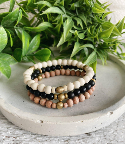 Minimalist Wood + Brass beaded bracelets - 6MM