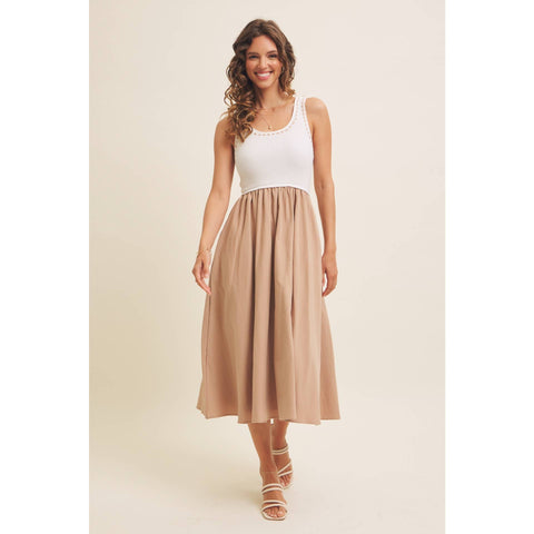 SUPER SOFT RIB TANK WITH COTTON SKIRT MIDI DRESS
