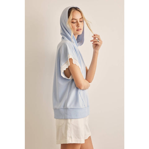 OVERSIZED HOODIE TOP WITH LACE SLEEVED DETAIL