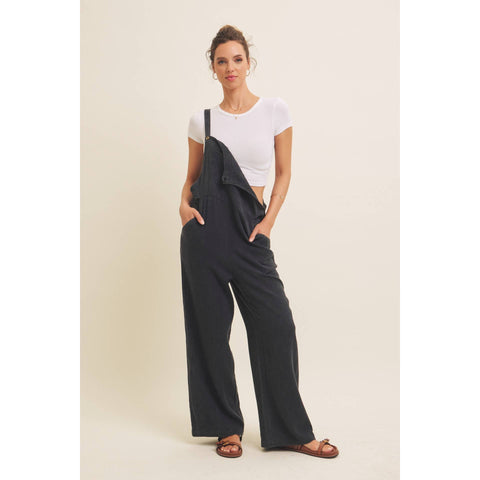 MINERAL-WASHED SUPER SOFT GAUZE WIDE-LEG OVERALL JUMPSUIT