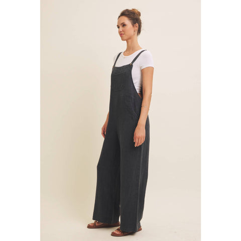 MINERAL-WASHED SUPER SOFT GAUZE WIDE-LEG OVERALL JUMPSUIT