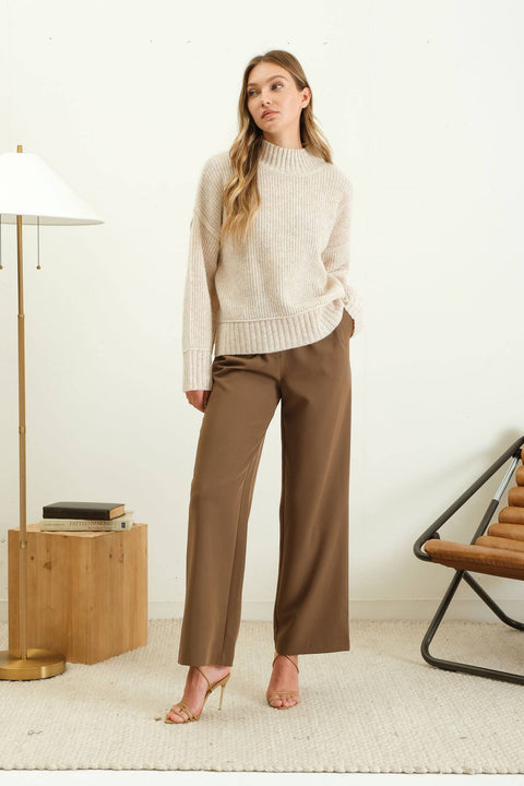 Mari Mock Neck Split Hem Sweater, 2 colors