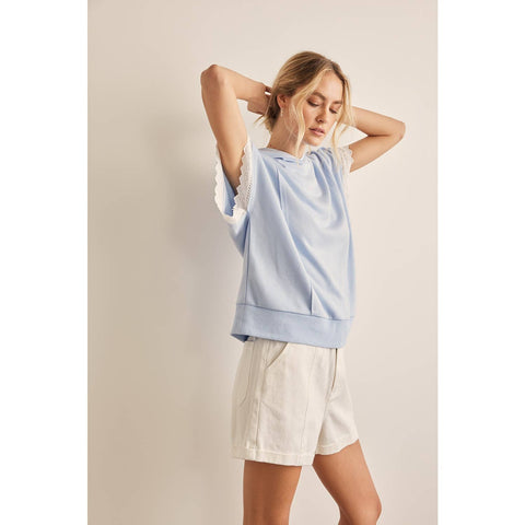OVERSIZED HOODIE TOP WITH LACE SLEEVED DETAIL