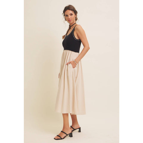 SUPER SOFT RIB TANK WITH COTTON SKIRT MIDI DRESS