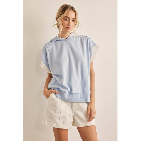 OVERSIZED HOODIE TOP WITH LACE SLEEVED DETAIL