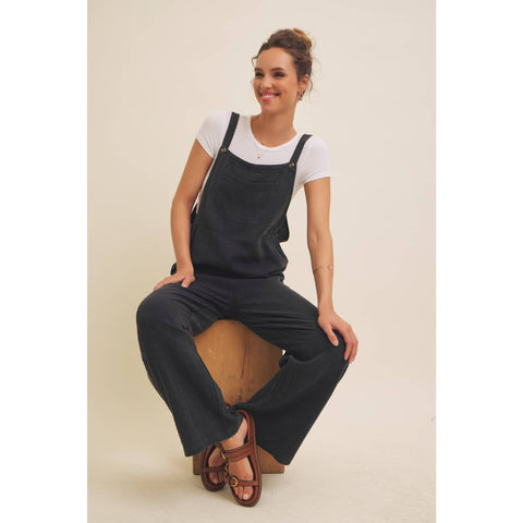 MINERAL-WASHED SUPER SOFT GAUZE WIDE-LEG OVERALL JUMPSUIT