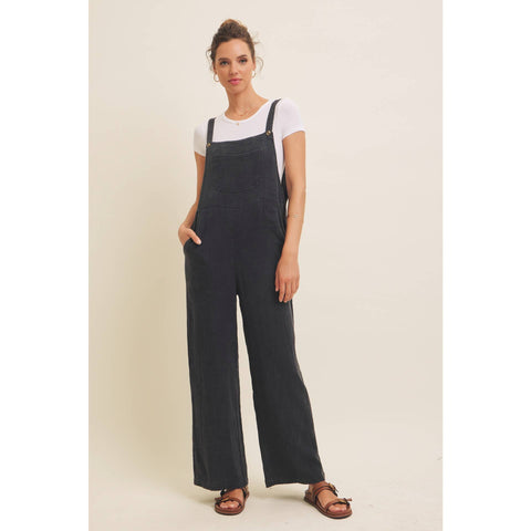 MINERAL-WASHED SUPER SOFT GAUZE WIDE-LEG OVERALL JUMPSUIT