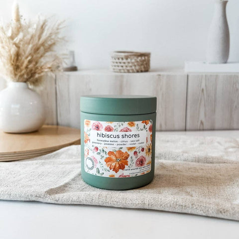 Hibiscus shores | deluxe soy candle tin | spring fragrances