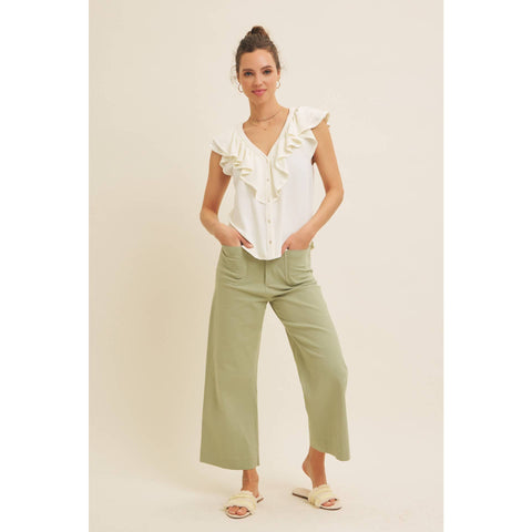 BUTTON-DOWN RUFFLE BLOUSE WITH CONTRAST STITCH