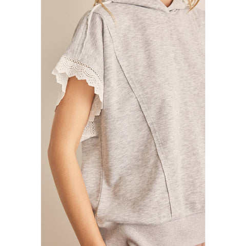 OVERSIZED HOODIE TOP WITH LACE SLEEVED DETAIL