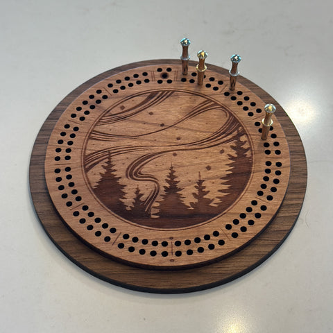 Northern Lights Cribbage Board with Drawstring Bag