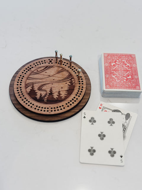 Northern Lights Cribbage Board with Drawstring Bag