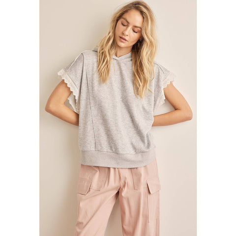 OVERSIZED HOODIE TOP WITH LACE SLEEVED DETAIL