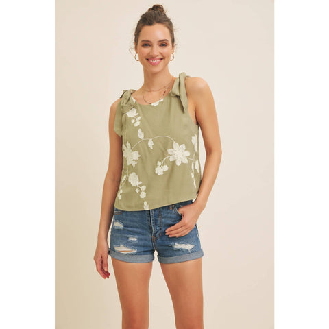ROMANTIC EMBROIDERY BLOUSE TOP WITH BOW STRAPS