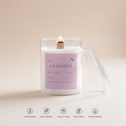 Lavender Signature Soy Wax Candle, 11 oz wood wick
