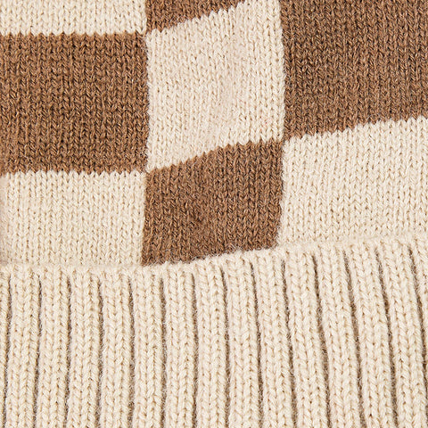 Checkered Pattern Pom Beanie