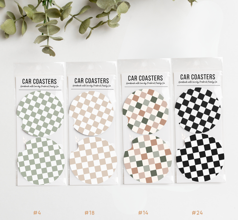 Checker Car Coasters, Set of 2 Car Checker Coasters, Cute Car Accessories, Cup Holder Coasters