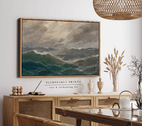 Ocean Waves Landscape Oil Painting Framed Canvas Art Print 1