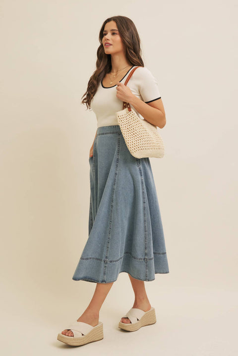CONTRAST EDGE SCOOP NECK SHORT-SLEEVED RIB SWEATER TOP