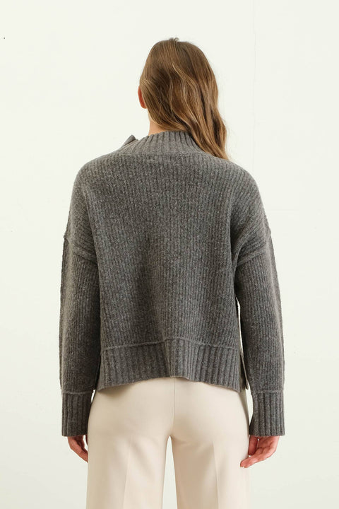 Mari Mock Neck Split Hem Sweater, 2 colors