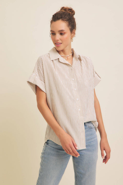 STRIPE BUTTON-DOWN SHIRT WITH ROLLED CUFFS