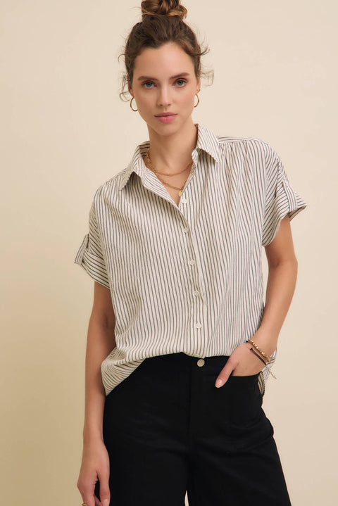 STRIPE BUTTON-DOWN SHIRT WITH ROLLED CUFFS
