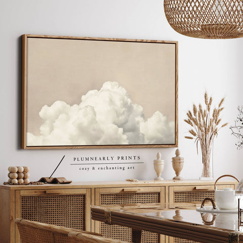 Neutral Beige White Cloud Oil Painting Framed Canvas Art 4
