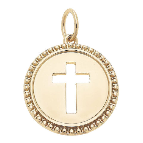 Cross Coin Charm in Shiny Gold