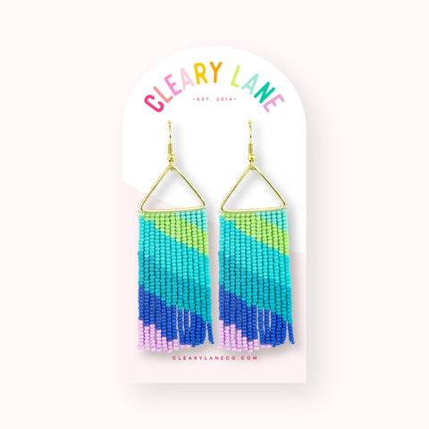 Beaded Dangle Earrings | Blue Stripes
