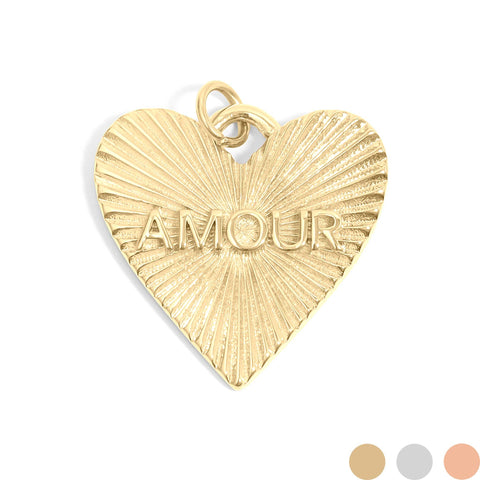 18K Gold PVD Stainless Steel Sunburst Heart Amour Charm