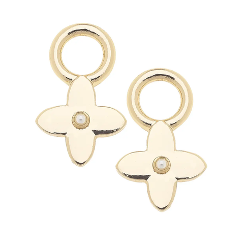 Pearl Cross Huggie Charm (Set of 2) in Shiny Gold