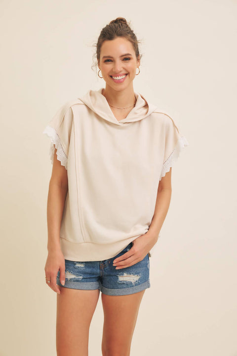 OVERSIZED HOODIE TOP WITH LACE SLEEVED DETAIL