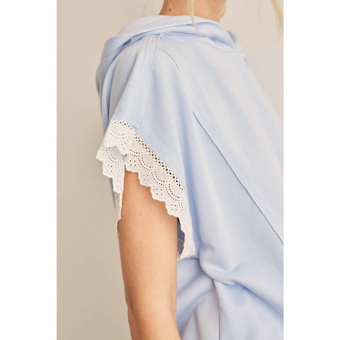 OVERSIZED HOODIE TOP WITH LACE SLEEVED DETAIL