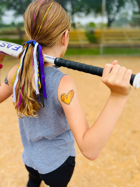 Softball Heart Temporary Tattoo, 3" size