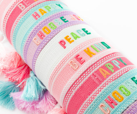 Colorful Embroidered Bracelets | Navy | Happy