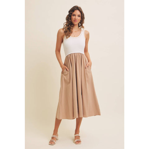 SUPER SOFT RIB TANK WITH COTTON SKIRT MIDI DRESS