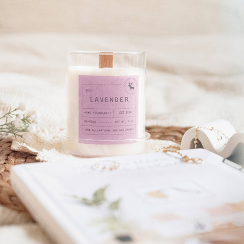 Lavender Signature Soy Wax Candle, 11 oz wood wick