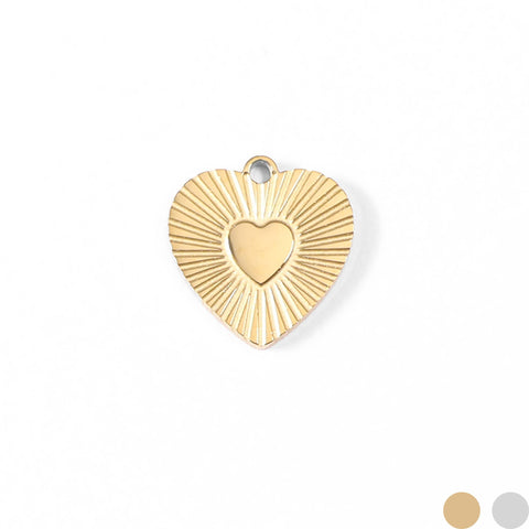 18K Gold PVD Stainless Steel Sunburst Heart Charm