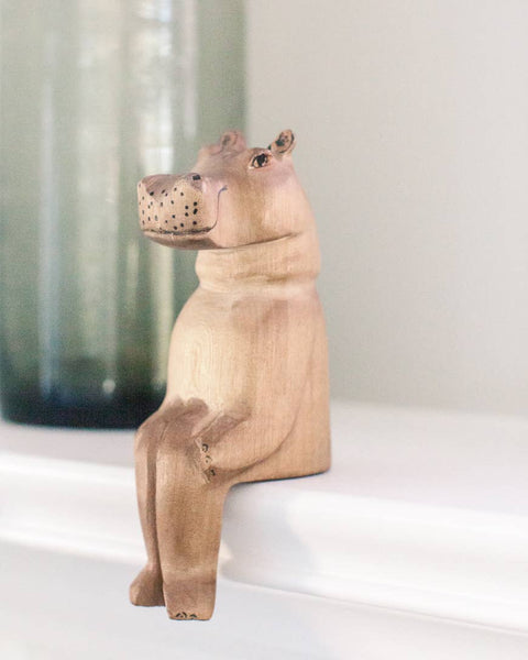 Hand-Carved Hippo Shelf Sitter