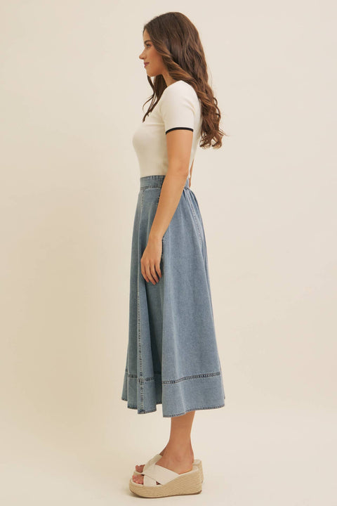 CONTRAST EDGE SCOOP NECK SHORT-SLEEVED RIB SWEATER TOP