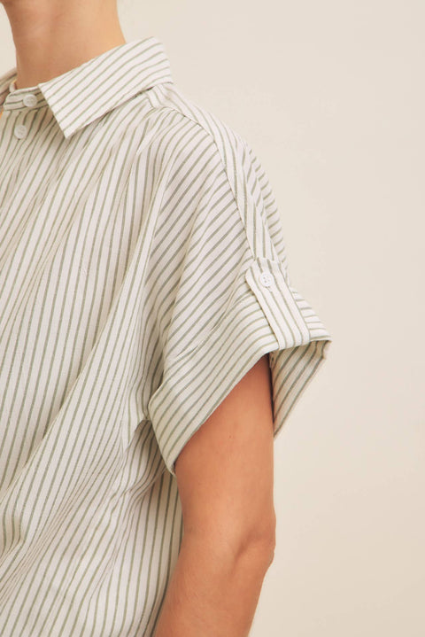 STRIPE BUTTON-DOWN SHIRT WITH ROLLED CUFFS
