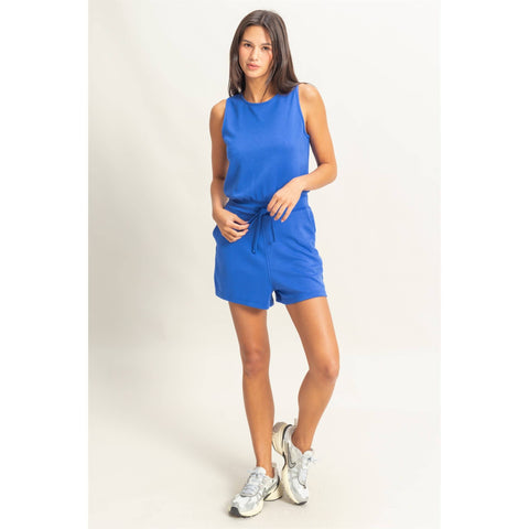 Drawstring Waist Sleeveless Romper