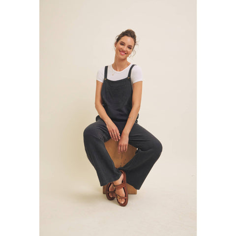 MINERAL-WASHED SUPER SOFT GAUZE WIDE-LEG OVERALL JUMPSUIT