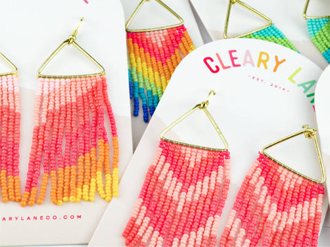Beaded Dangle Earrings | Blue Stripes