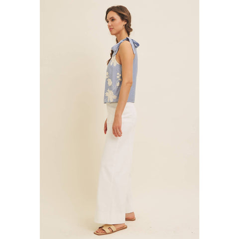 ROMANTIC EMBROIDERY BLOUSE TOP WITH BOW STRAPS