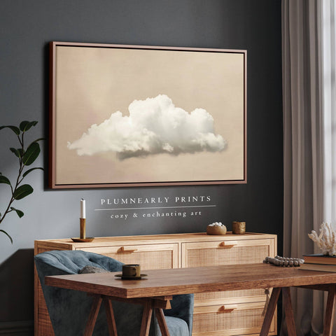 Neutral Beige White Cloud Oil Painting Framed Canvas Art 3